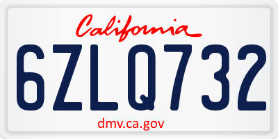 CA license plate 6ZLQ732