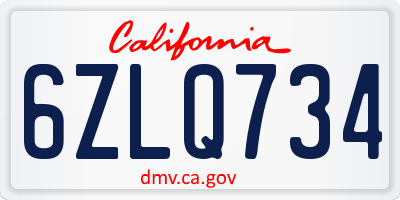 CA license plate 6ZLQ734