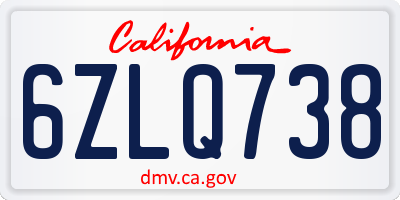 CA license plate 6ZLQ738