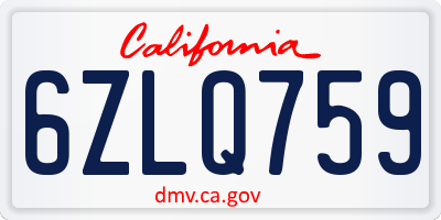 CA license plate 6ZLQ759