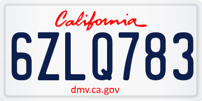 CA license plate 6ZLQ783