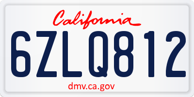 CA license plate 6ZLQ812