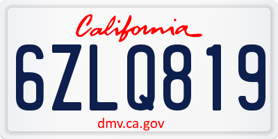 CA license plate 6ZLQ819