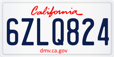 CA license plate 6ZLQ824