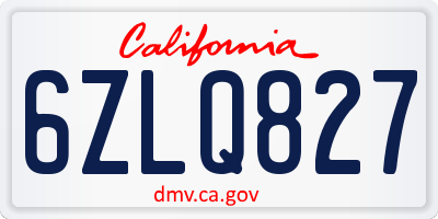 CA license plate 6ZLQ827