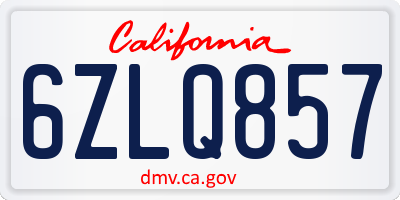 CA license plate 6ZLQ857