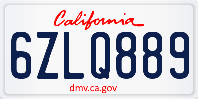CA license plate 6ZLQ889