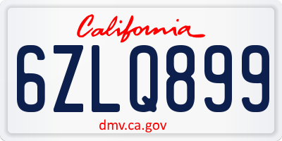CA license plate 6ZLQ899