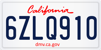 CA license plate 6ZLQ910