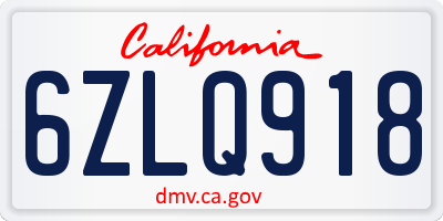 CA license plate 6ZLQ918