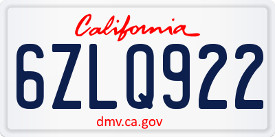 CA license plate 6ZLQ922