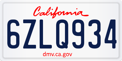 CA license plate 6ZLQ934