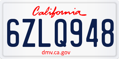 CA license plate 6ZLQ948