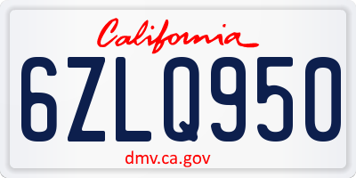 CA license plate 6ZLQ950