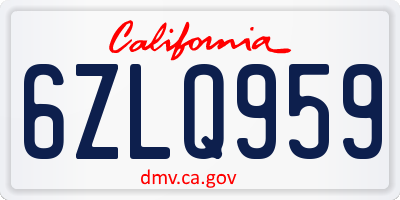 CA license plate 6ZLQ959