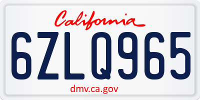 CA license plate 6ZLQ965