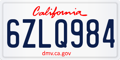 CA license plate 6ZLQ984