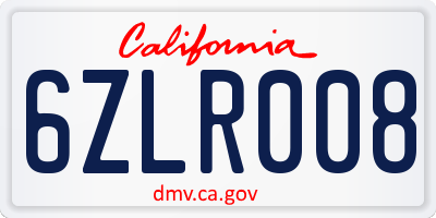 CA license plate 6ZLR008