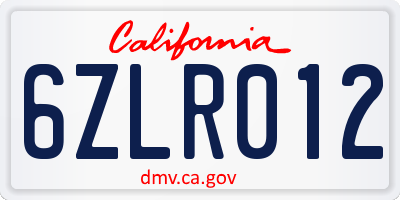 CA license plate 6ZLR012