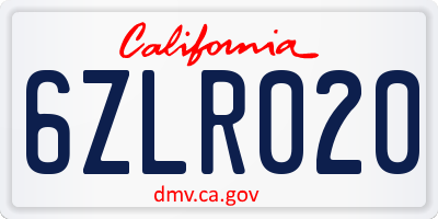 CA license plate 6ZLR020