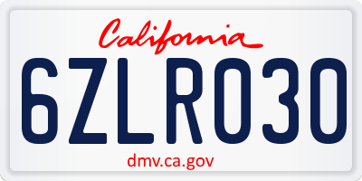 CA license plate 6ZLR030