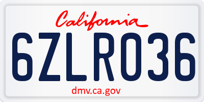 CA license plate 6ZLR036