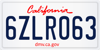 CA license plate 6ZLR063