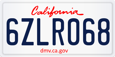 CA license plate 6ZLR068
