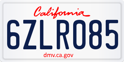 CA license plate 6ZLR085