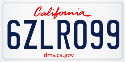 CA license plate 6ZLR099