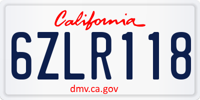 CA license plate 6ZLR118