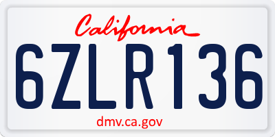 CA license plate 6ZLR136