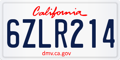 CA license plate 6ZLR214