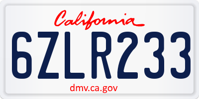 CA license plate 6ZLR233