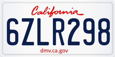 CA license plate 6ZLR298