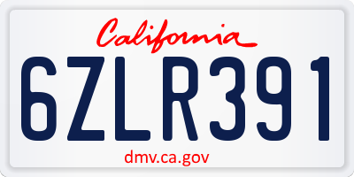 CA license plate 6ZLR391