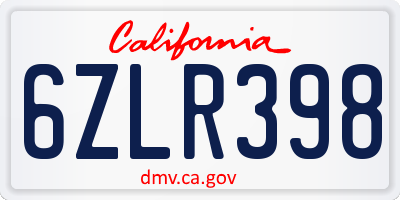 CA license plate 6ZLR398