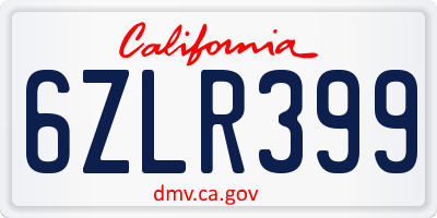 CA license plate 6ZLR399