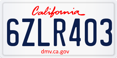 CA license plate 6ZLR403