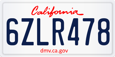CA license plate 6ZLR478