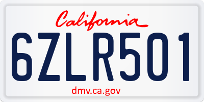 CA license plate 6ZLR501