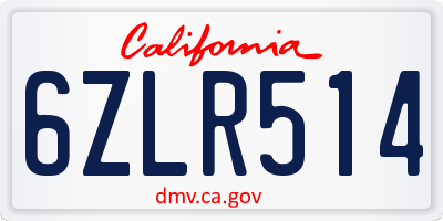 CA license plate 6ZLR514
