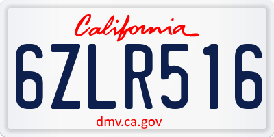 CA license plate 6ZLR516