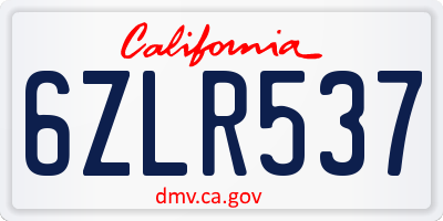 CA license plate 6ZLR537