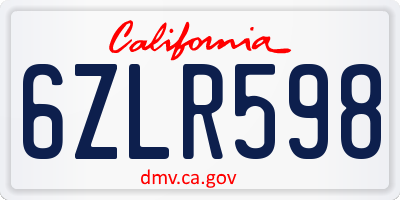 CA license plate 6ZLR598
