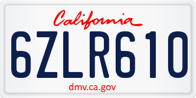 CA license plate 6ZLR610