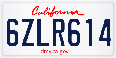 CA license plate 6ZLR614