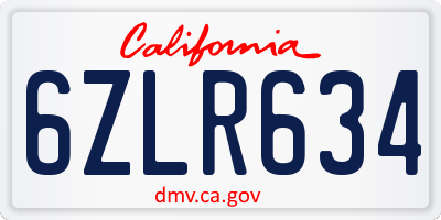 CA license plate 6ZLR634