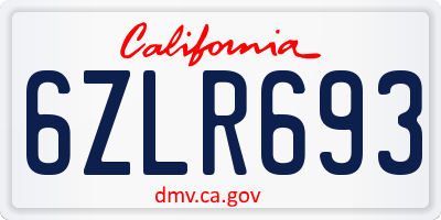 CA license plate 6ZLR693