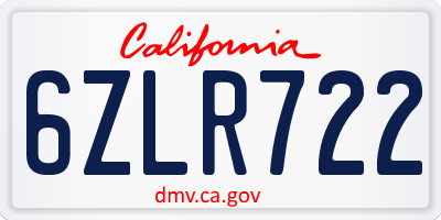 CA license plate 6ZLR722